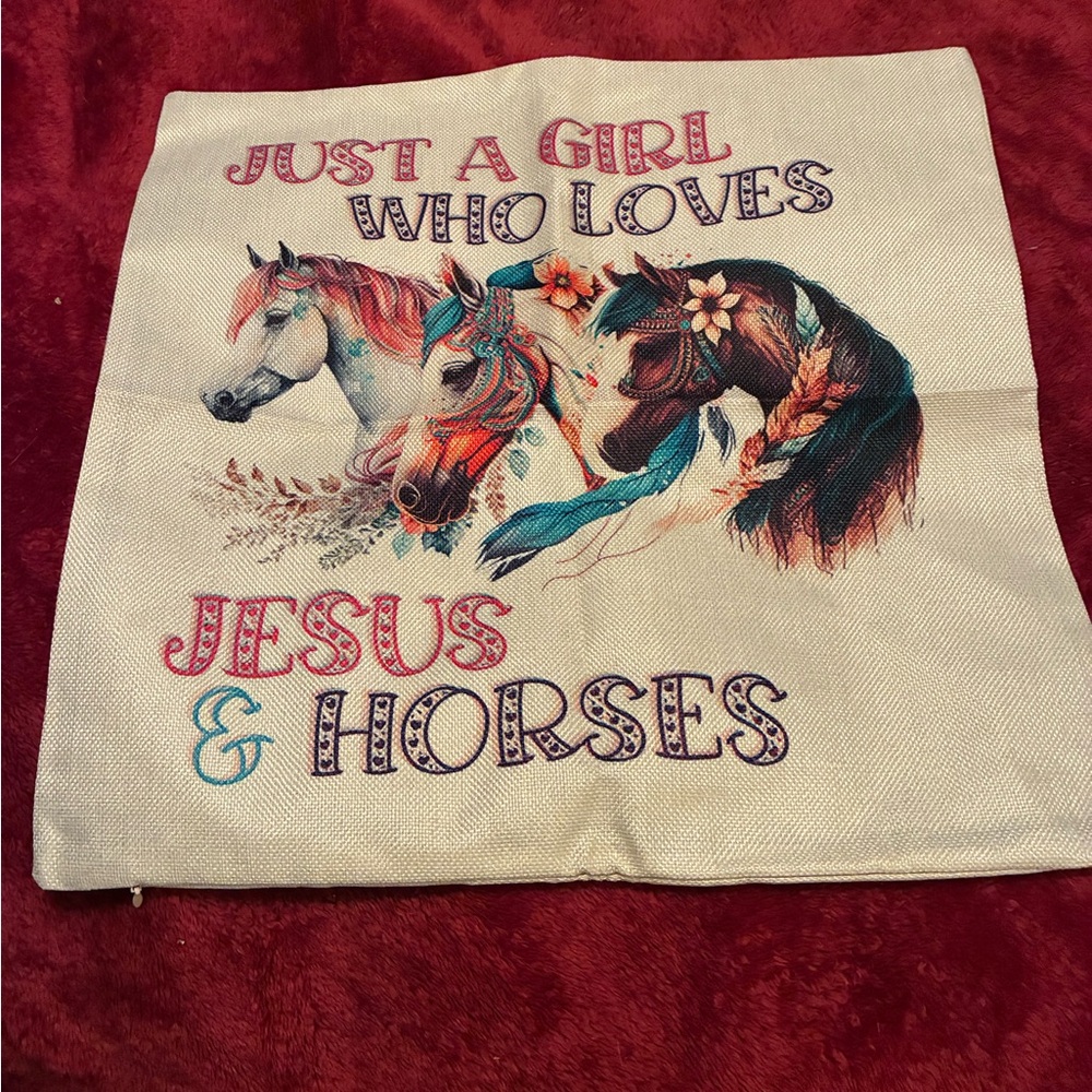 Colorful Accent Pillow. Just a Girl Who Loves Jesus and Horses.